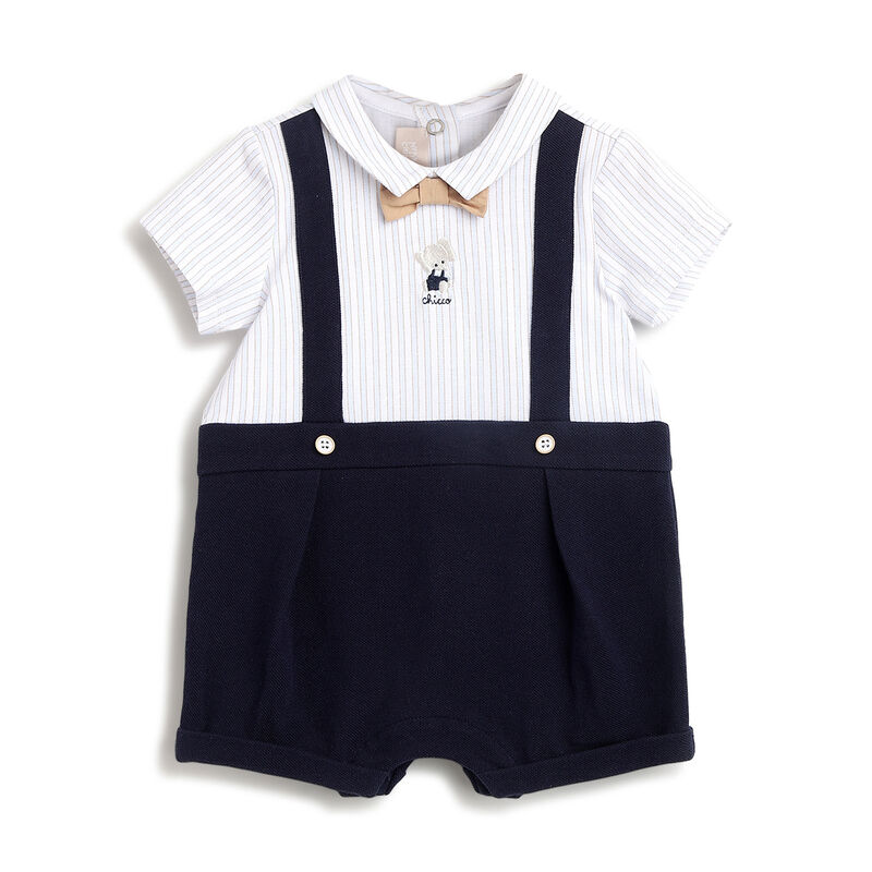 Boys Dark Blue Applique Short Sleeve Rompers image number 0